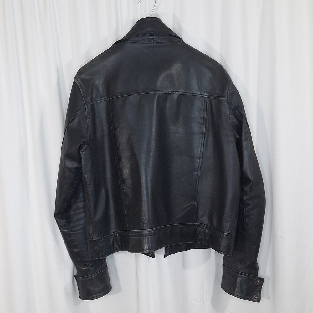 Leather Cult Jacket Mens Unisex Medium Black Genuine Leather Biker Vintage Moto - Picture 2 of 15